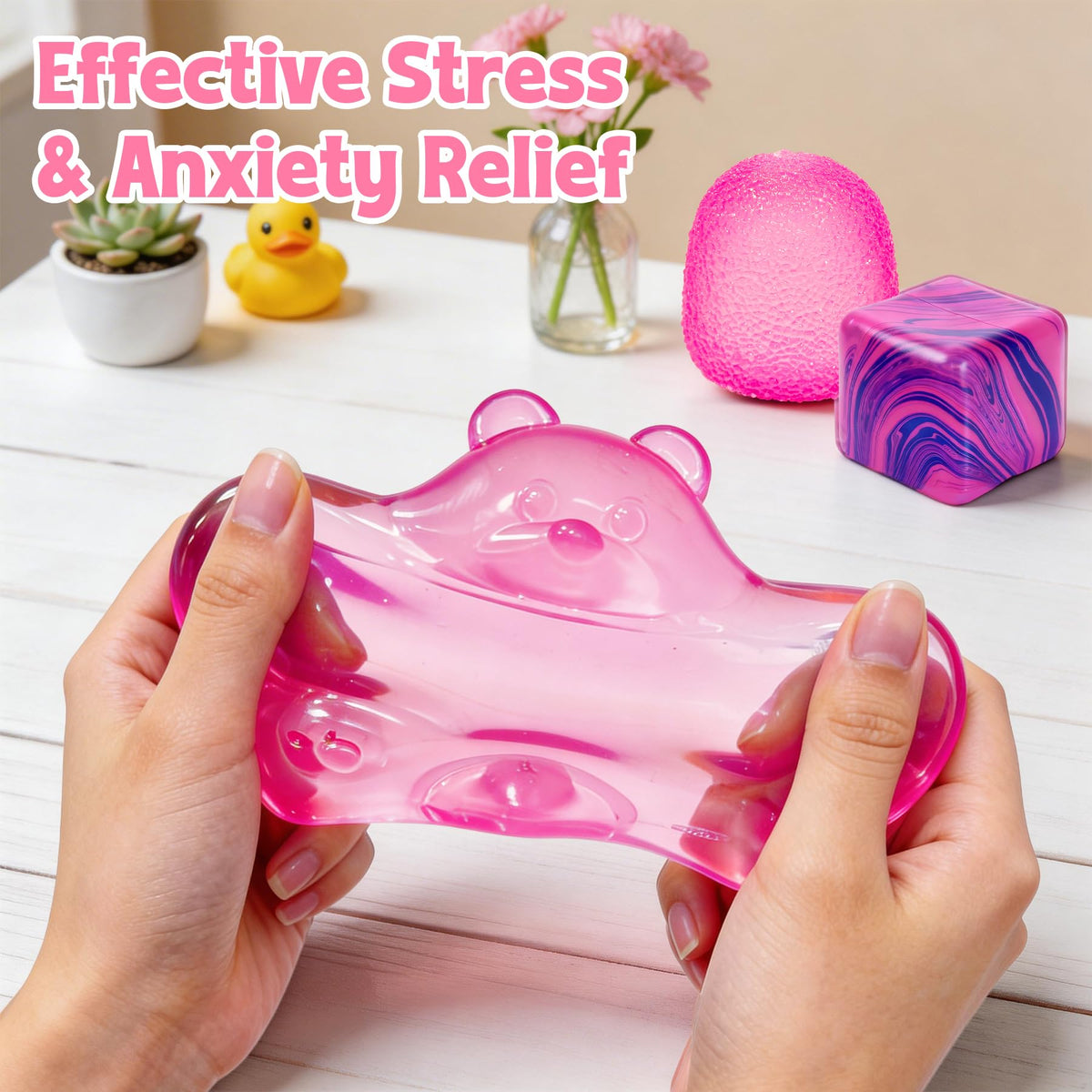 Tylices pink gummy bear sensory toy, portable mood support