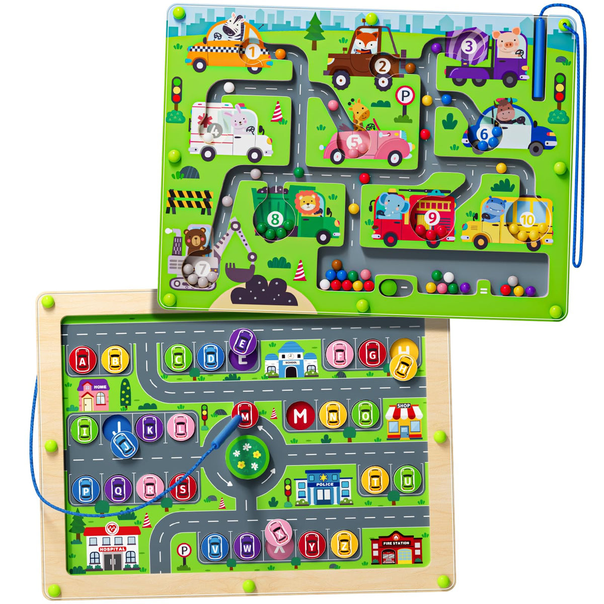 Tymokcall Magnetic Maze 2-in-1 front view for color and number learning