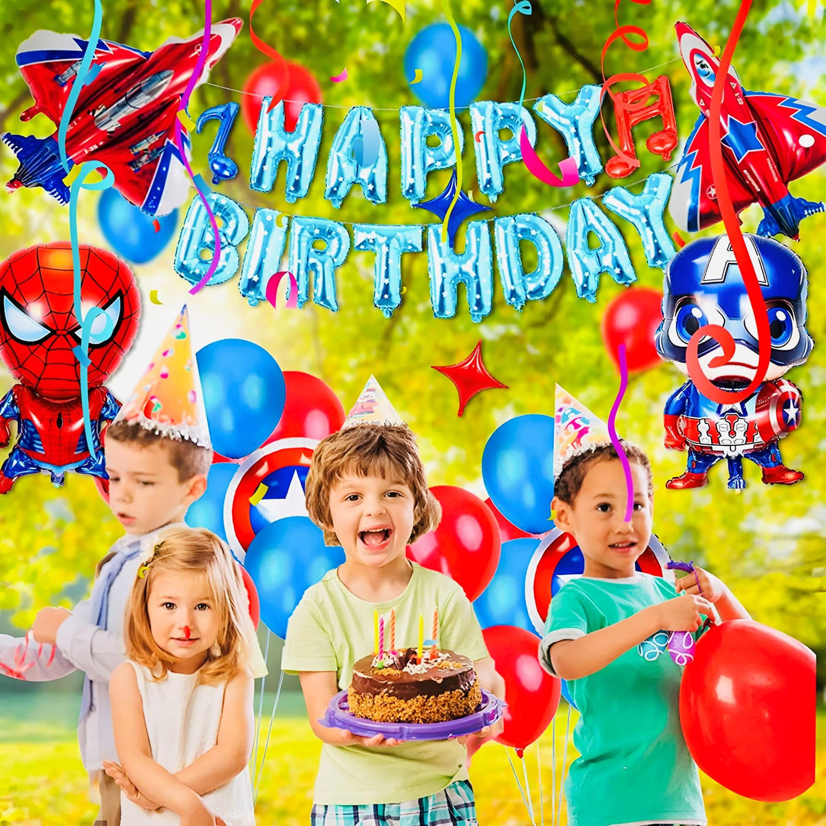 TypicalEve character-design balloons highlight heroes for immersive party decor.