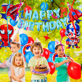 TypicalEve character-design balloons highlight heroes for immersive party decor.
