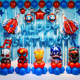 TypicalEve superhero balloon garland backdrop for a memorable boy's birthday party.