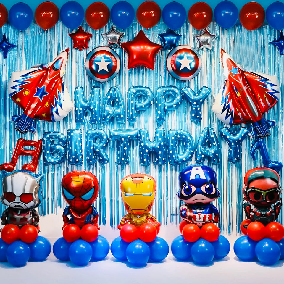 TypicalEve superhero balloon garland backdrop for a memorable boy's birthday party.