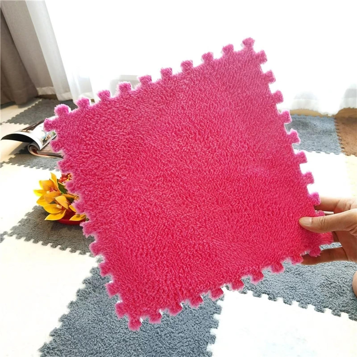 Typutomi plush tiles provide a cushioned floor surface for family spaces