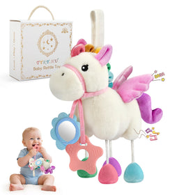 TYRY.HU sensory pony body rattle stimulates sound awareness during on-the-go play.