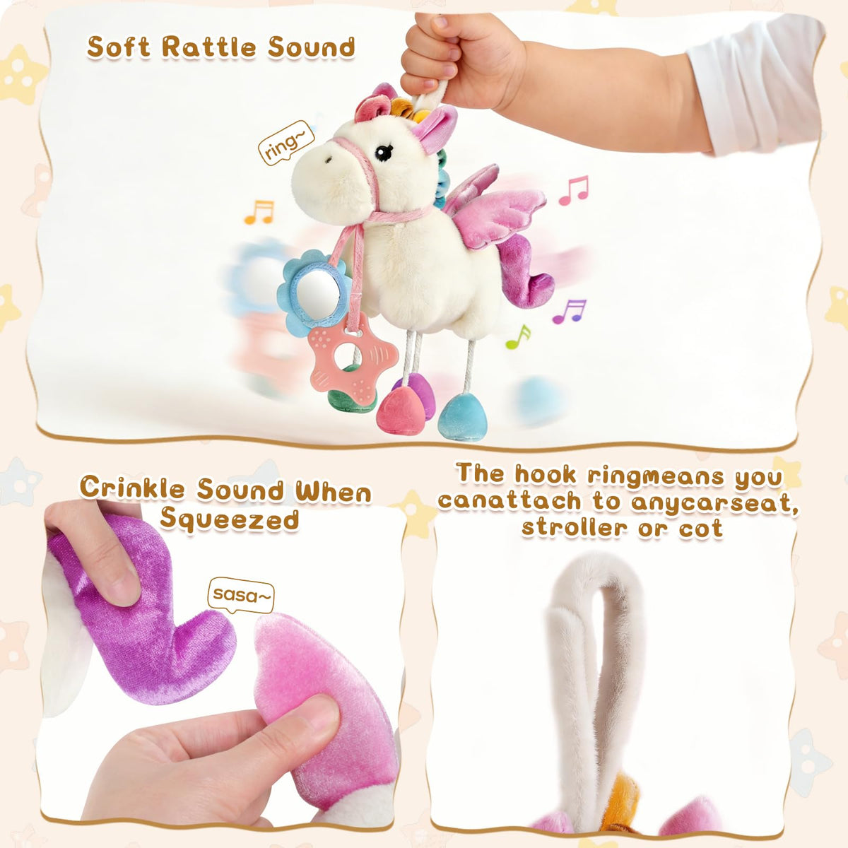 TYRY.HU sensory pony silicone teether helps soothe tender gums.