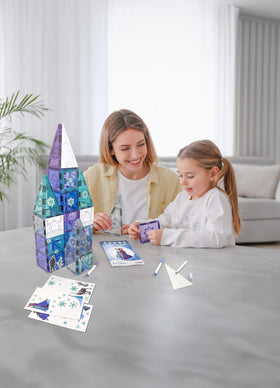 Close-up of castle assembly using magnetic tiles