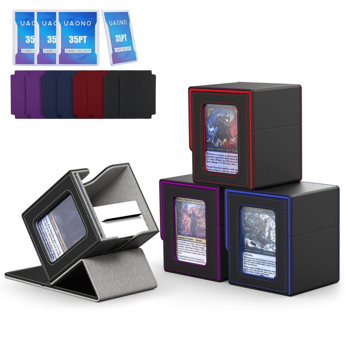 UAONO 4-pack Commander deck box with side window for quick deck ID