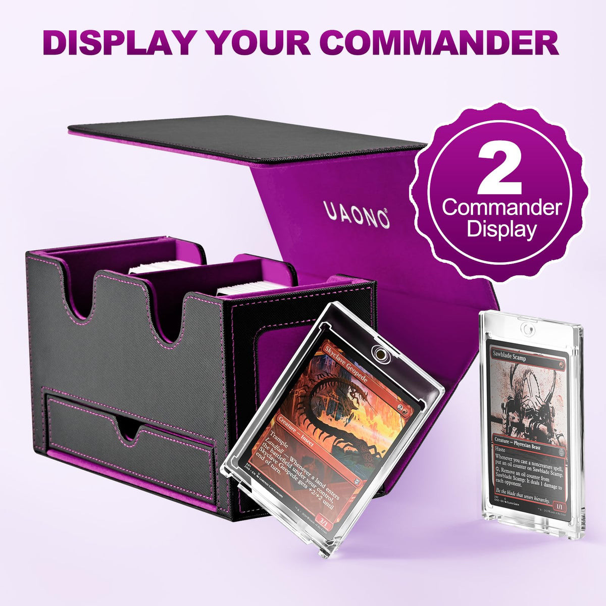 UAONO Card Deck Box with right commander window keeping commander visible before matches