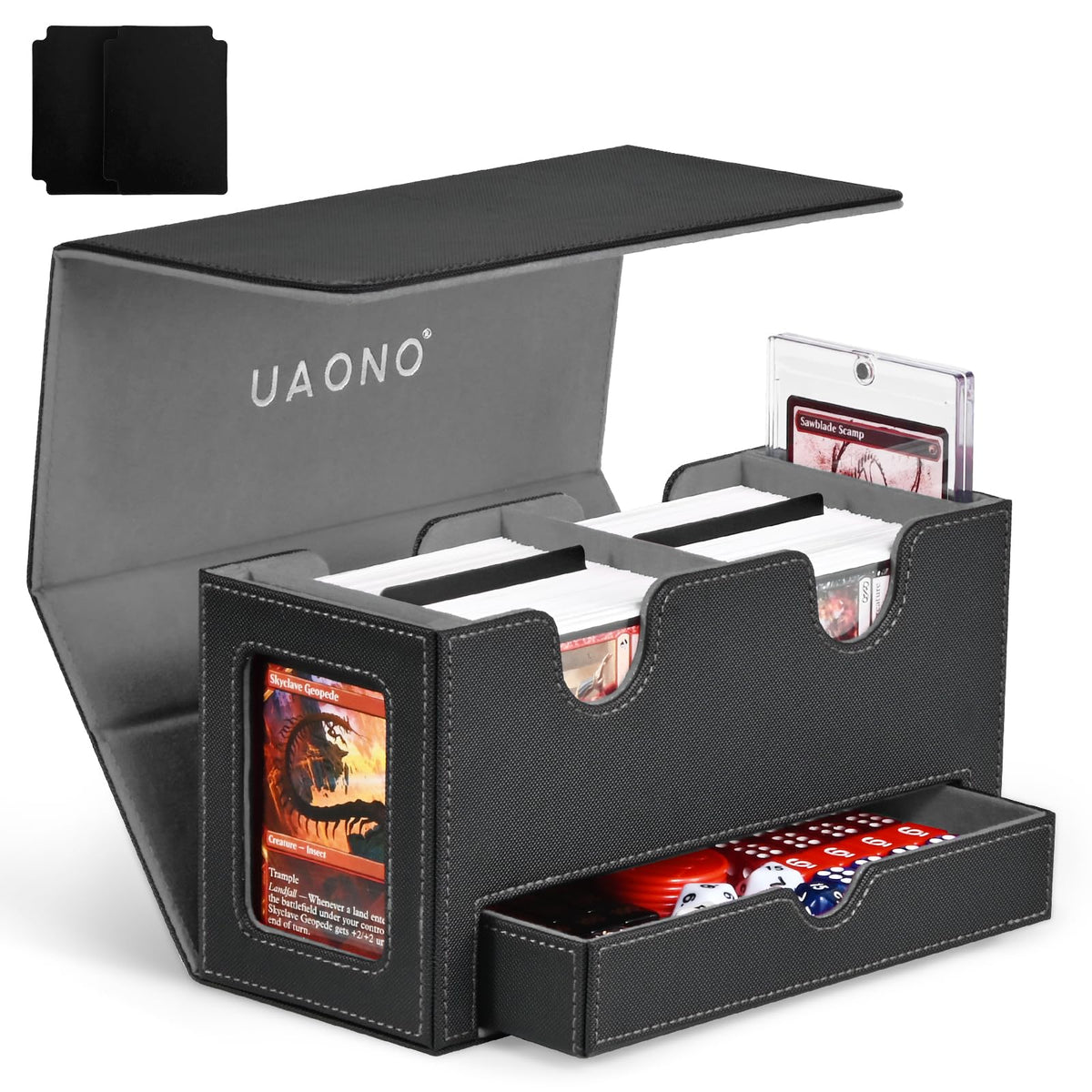 UAONO deck box with dual commander windows for quick identification and organization.