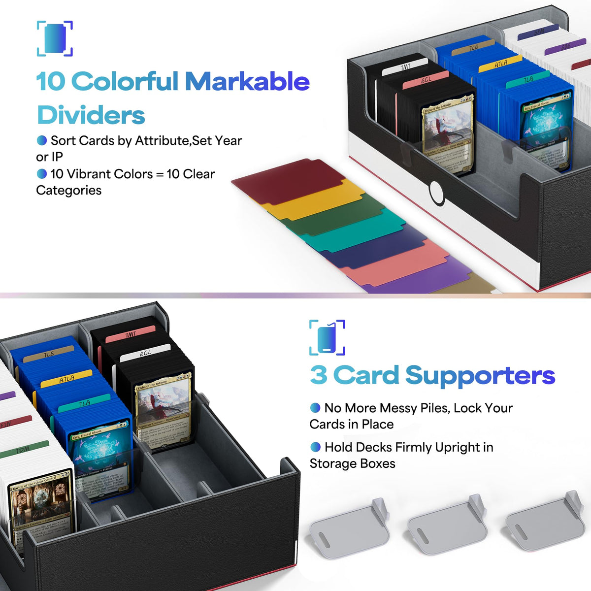 UAONO comes with 10 dividers and 3 supporters for organized card layout.