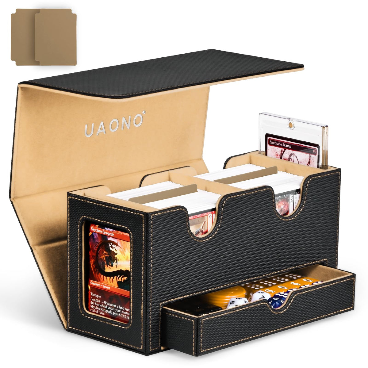 UAONO MTG deck box with dual commander windows for quick card identification