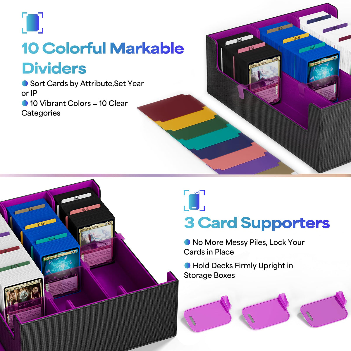 UAONO box with 10 dividers keeps cards sorted and easy to locate.