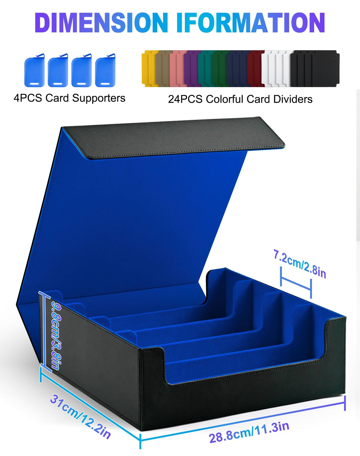 UAONO storage box with 24 dividers for organized MTG, YGO, and sports cards.