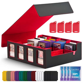 UAONO trading card storage box with commander display keeps decks organized for quick setup.