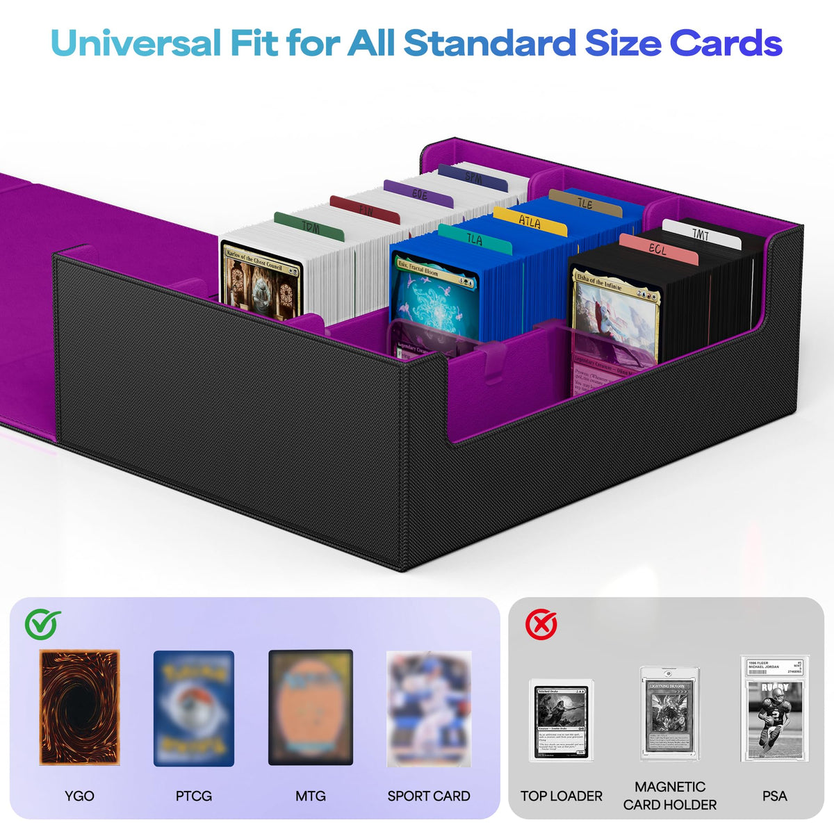 UAONO large-capacity box holds up to 1800 sleeved cards for organized collections.