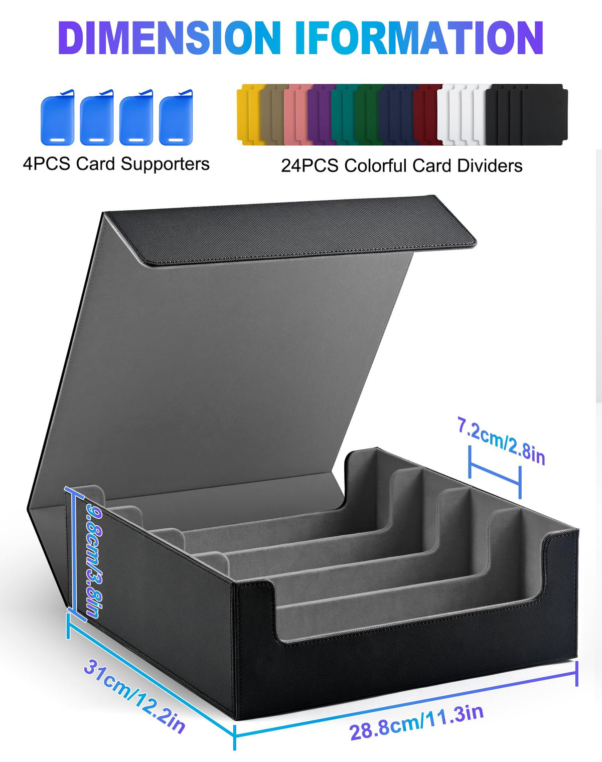 UAONO box opened to reveal 24 dividers for quick organization of MTG and YGO decks