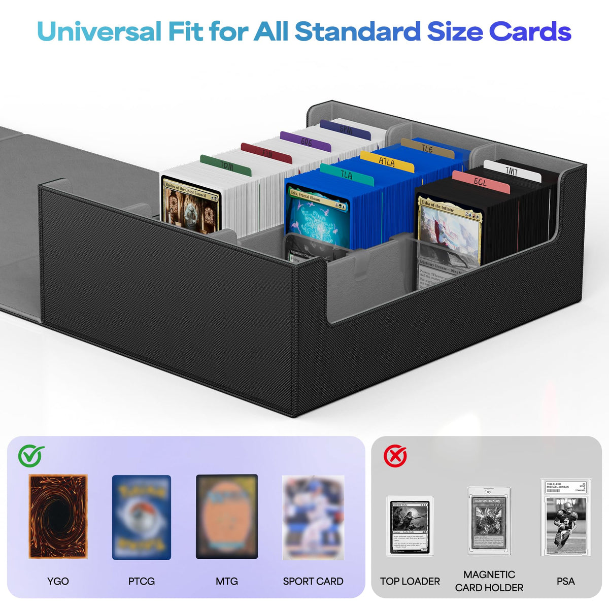 UAONO storage box open lid shows easy access to organized card storage