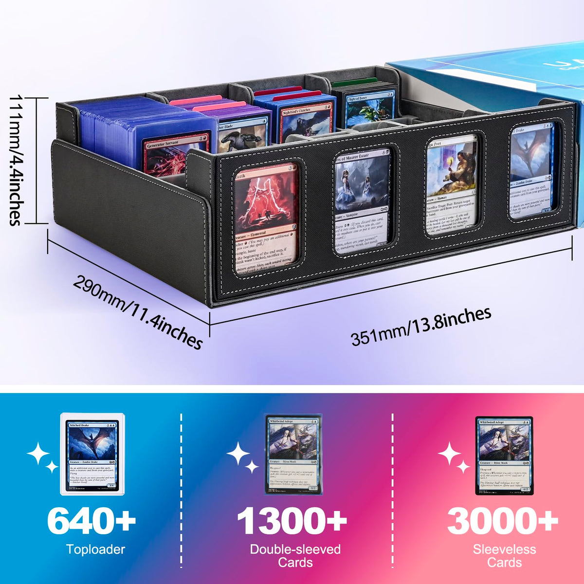 UAONO storage box interior lined with soft fabric protecting cards from scratches