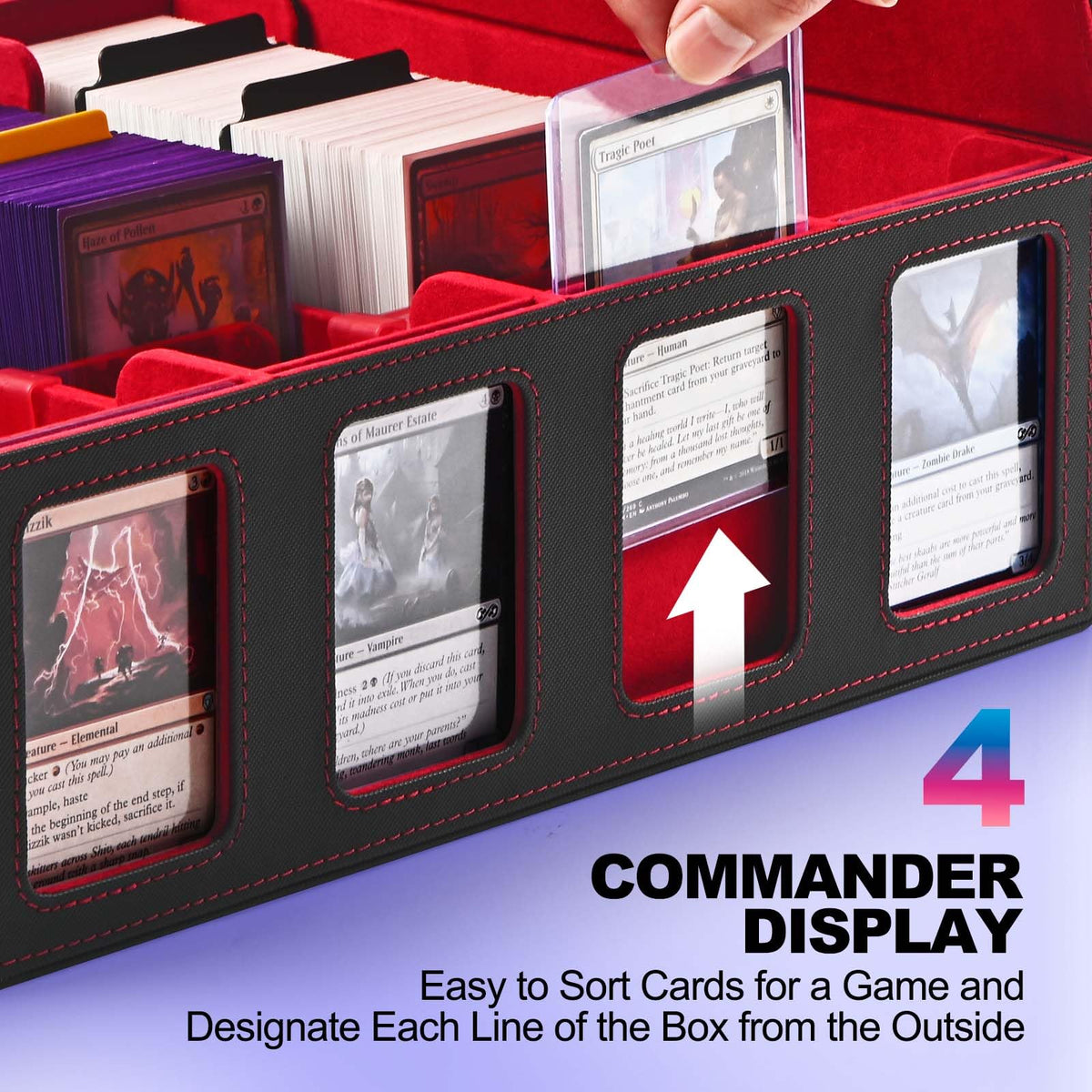 UAONO commander display slots show cards at a glance for easy prep.