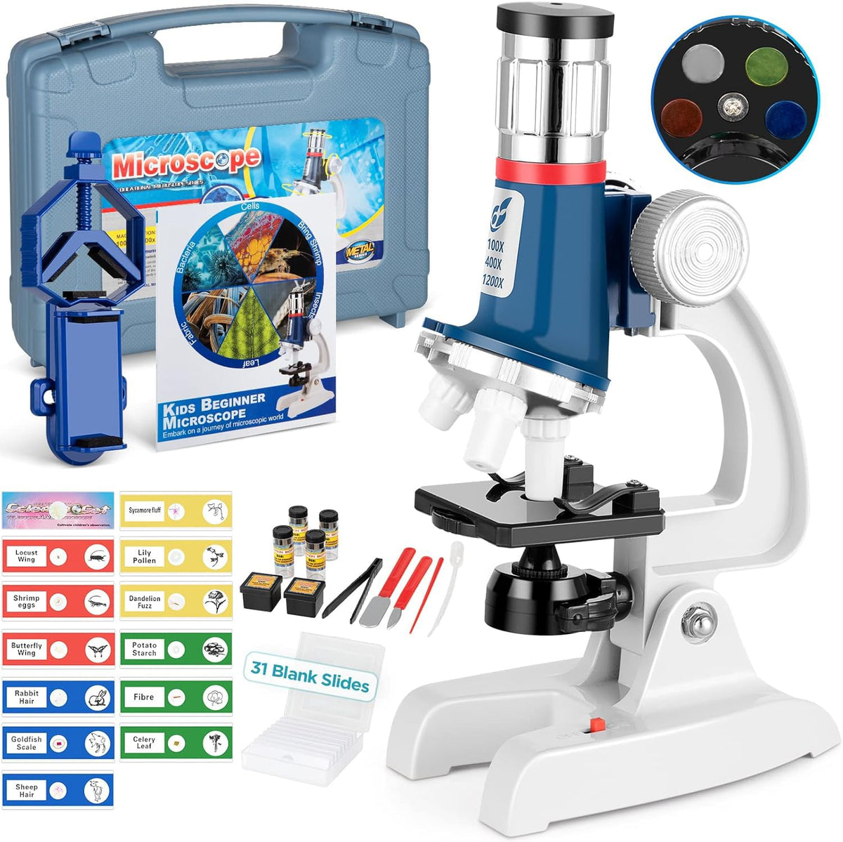 Uarzt 58-piece kids microscope kit cover: portable learning box for exploration