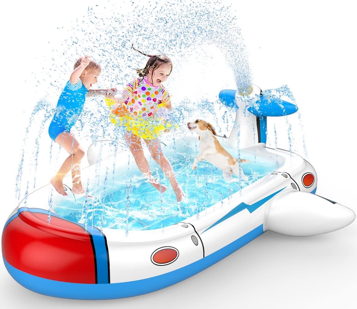 Uarzt Kiddie Pool splash pad with airplane design for cooling fun.