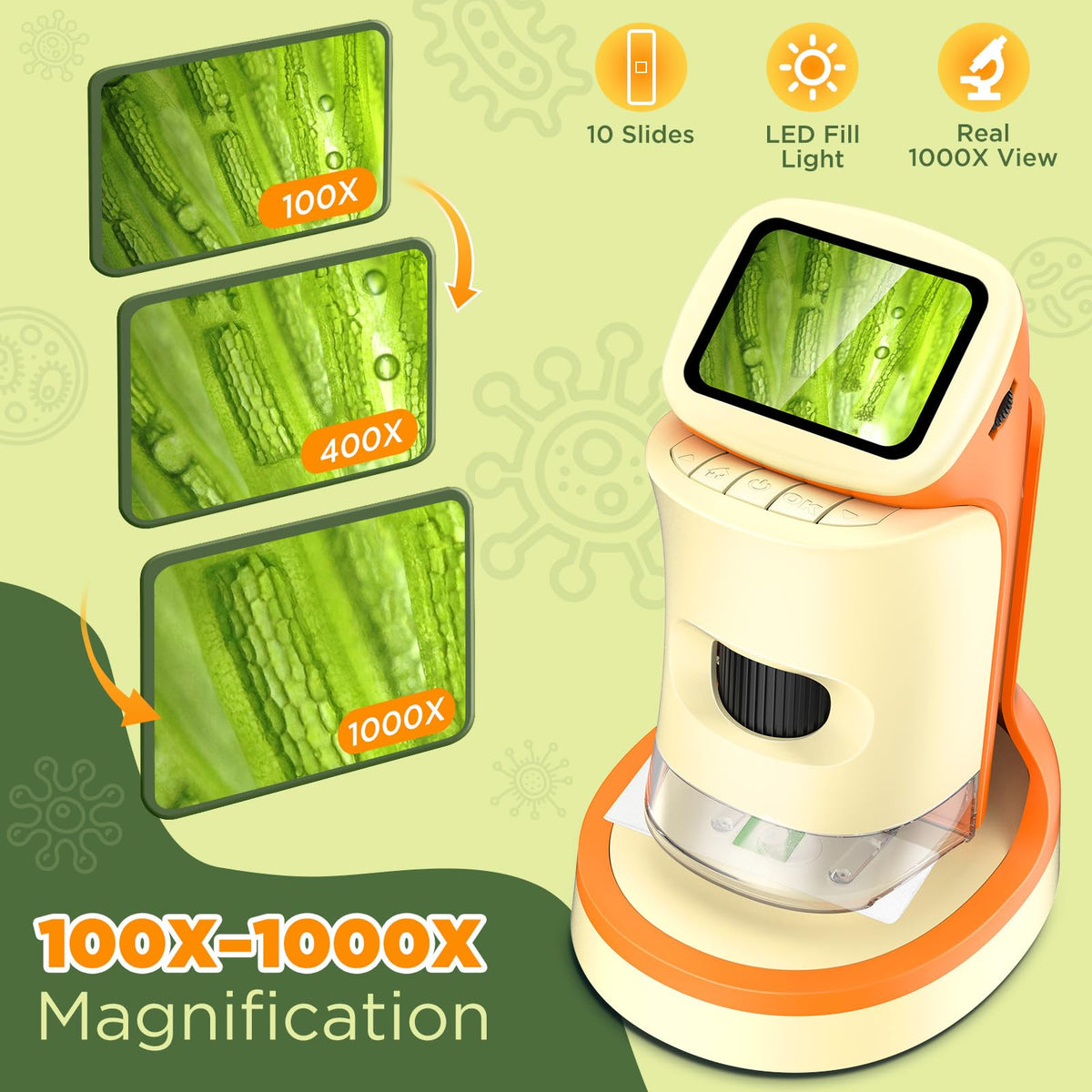 Uarzt Kids Microscope with 2.0-inch HD screen offers comfortable viewing during learning.