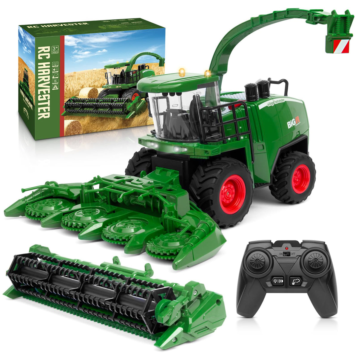 Uarzt remote control harvester tractor with two heads for immersive farm play.