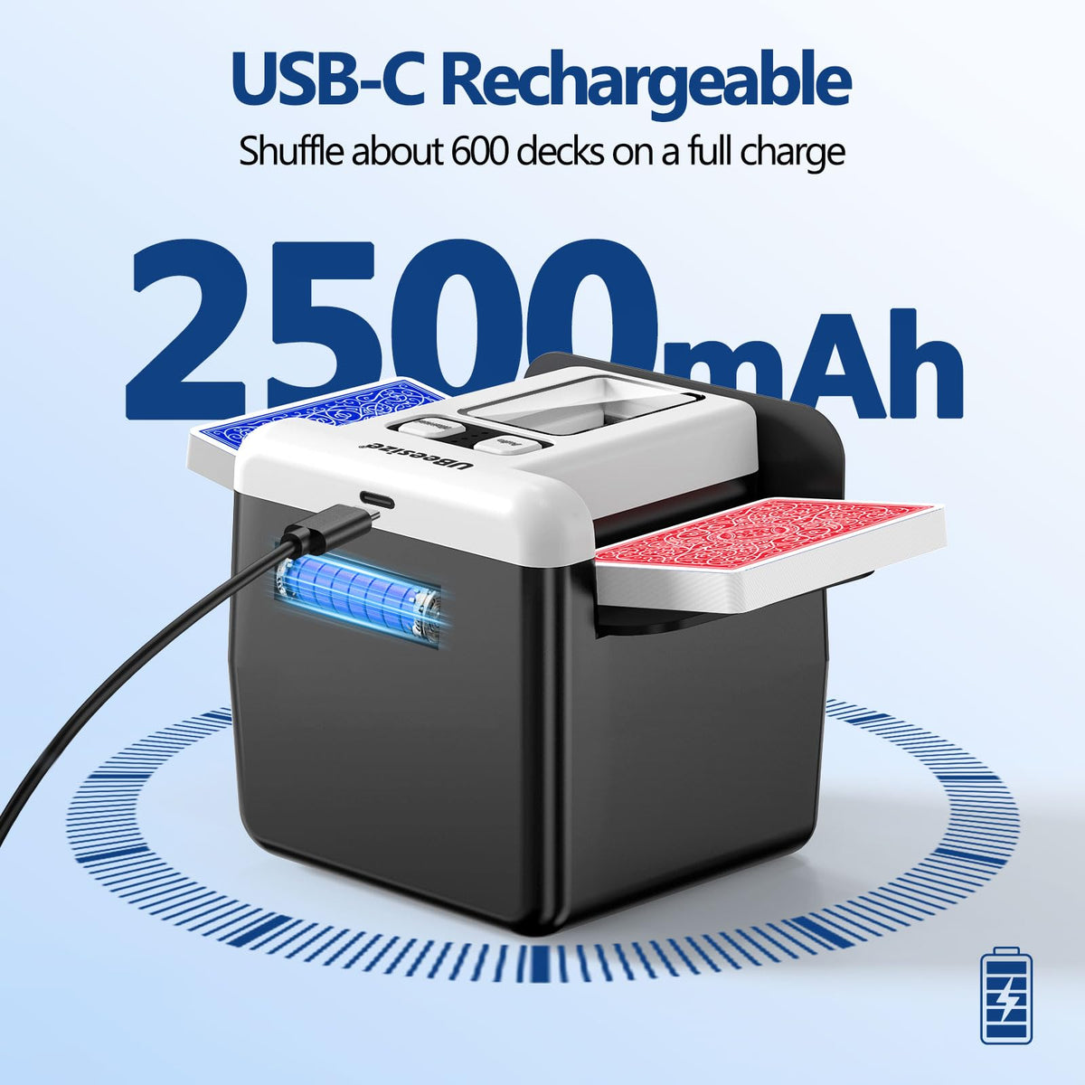 UBeesize shuffler USB-C port for easy charging.