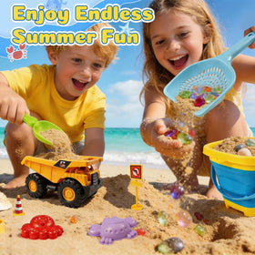 UBeesize excavator and trucks for construction-themed beach fun.
