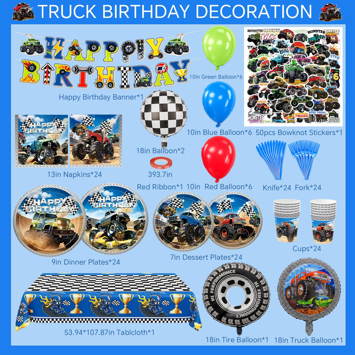 UBGKCJSJ monster truck dessert plates two designs add color and variety to treats