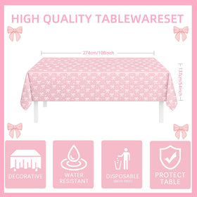 UBGKCJSJ pink bow tablecloth ties the look together across surfaces.