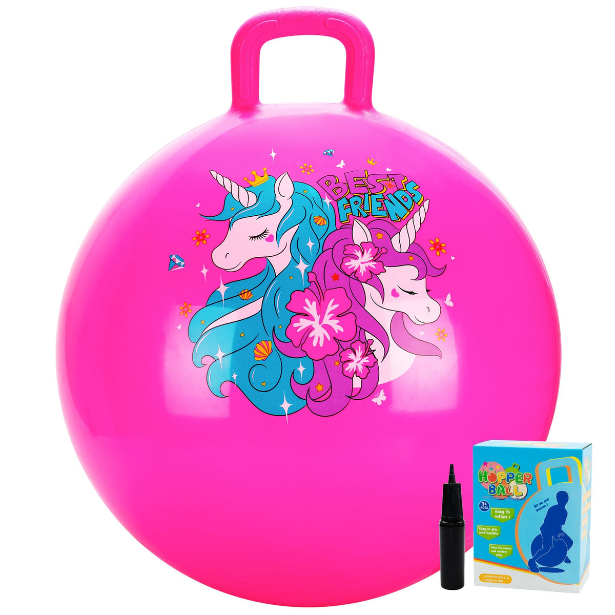 U&C Planet Hopper Ball 18in pink unicorn design promotes imaginative play.