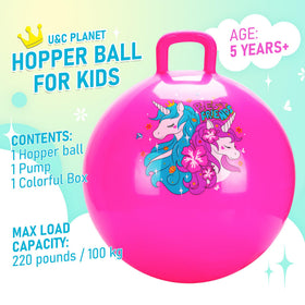 U&C Planet 20-inch unicorn hopper ball, durable PVC for long-lasting play.