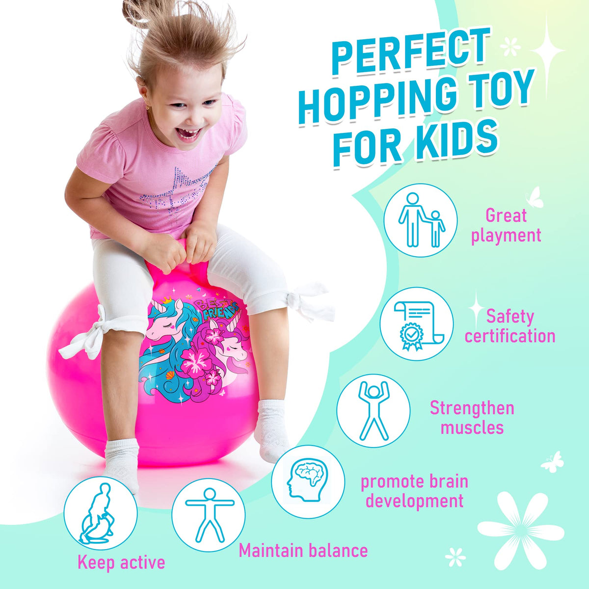 U&C Planet hopper ball with non-slip bottom for safer bouncing.