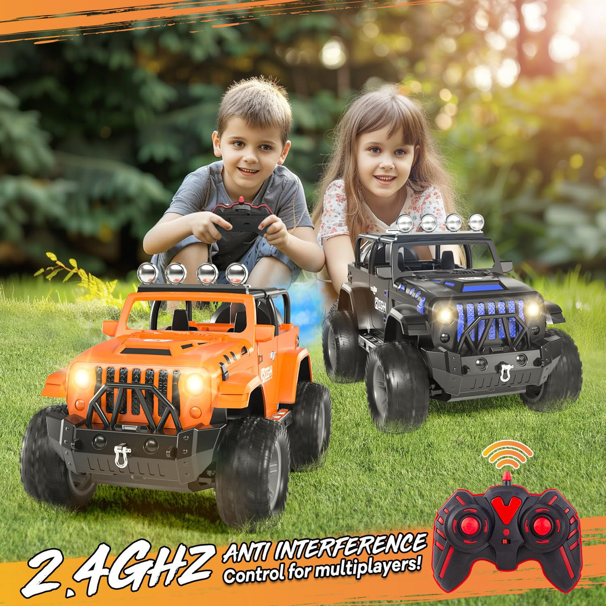 UCAI 1:16 RC car off-road tires demonstrate grip on grass and sand.