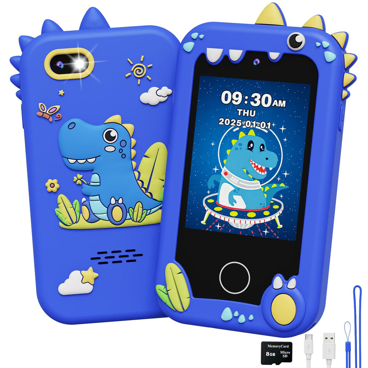 UCIDCI Kids Smart Phone Blue front view shows a kid-friendly touchscreen for learning