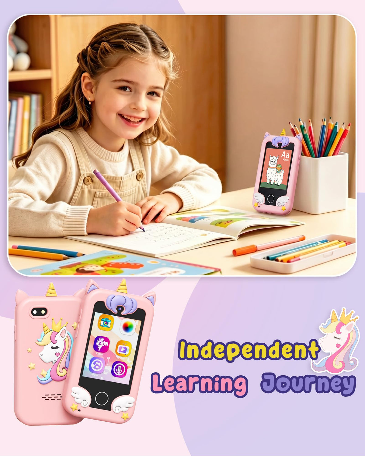 UCIDCI Unicorn Kids Smart Phone with lanyard for safe portability