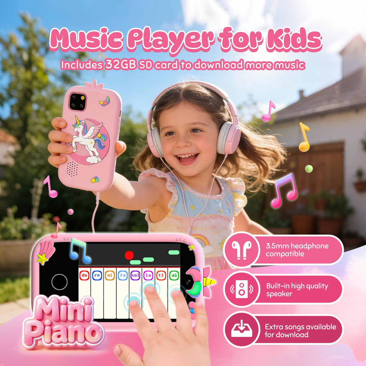Uckqui Kids Phone 32GB storage lets kids save photos and tunes.