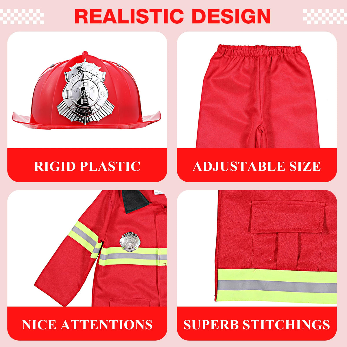 Udekit fireman costume set with accessories supports creative cosplay and learning about safety themes