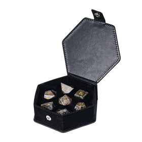 UDIXI Dice box with button lock keeps dice secure during transport