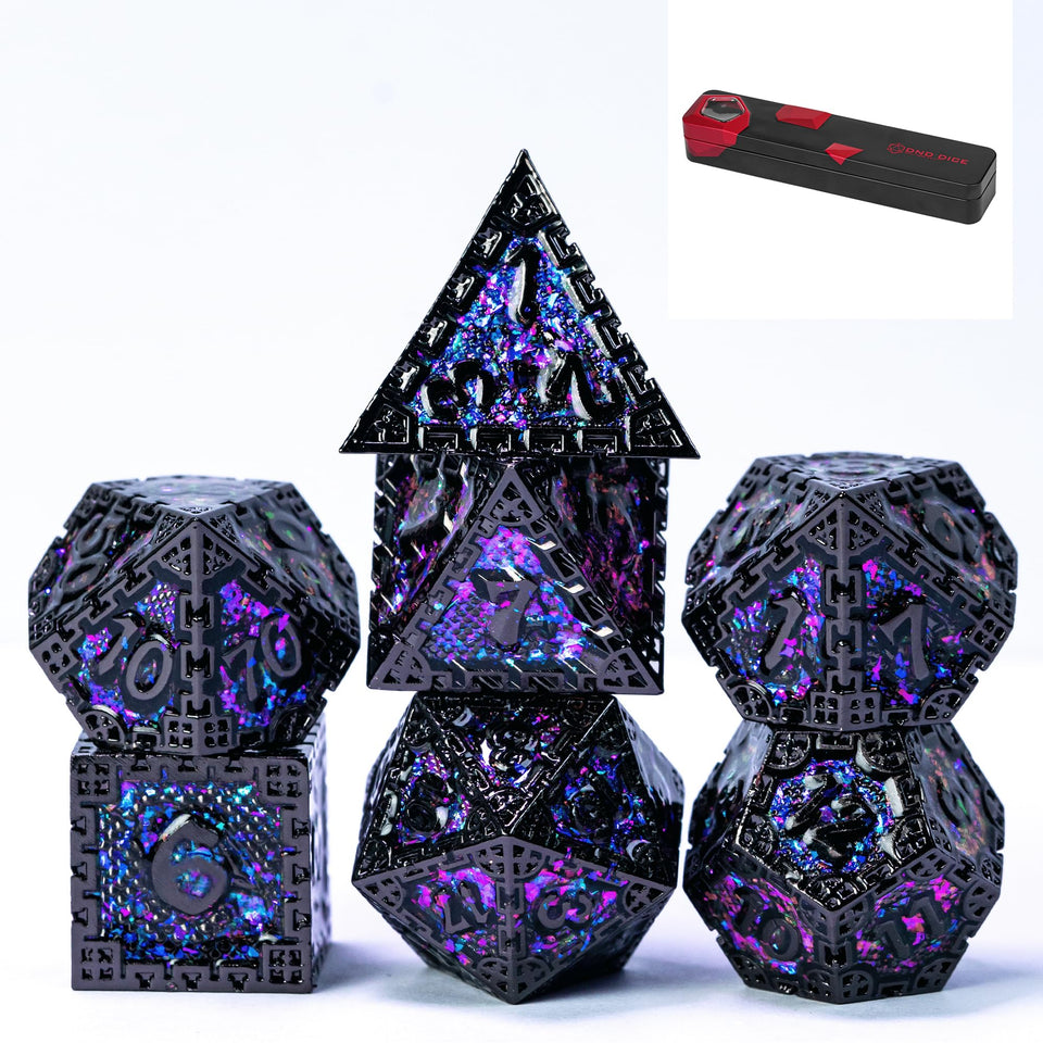 UDIXI metal DND D4 dice with purple sequins, balanced weight for confident rolls.