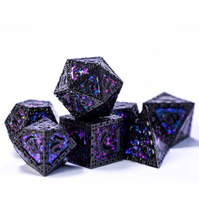 UDIXI metal DND D6 dice with purple sequins, steady gameplay in tabletop sessions.