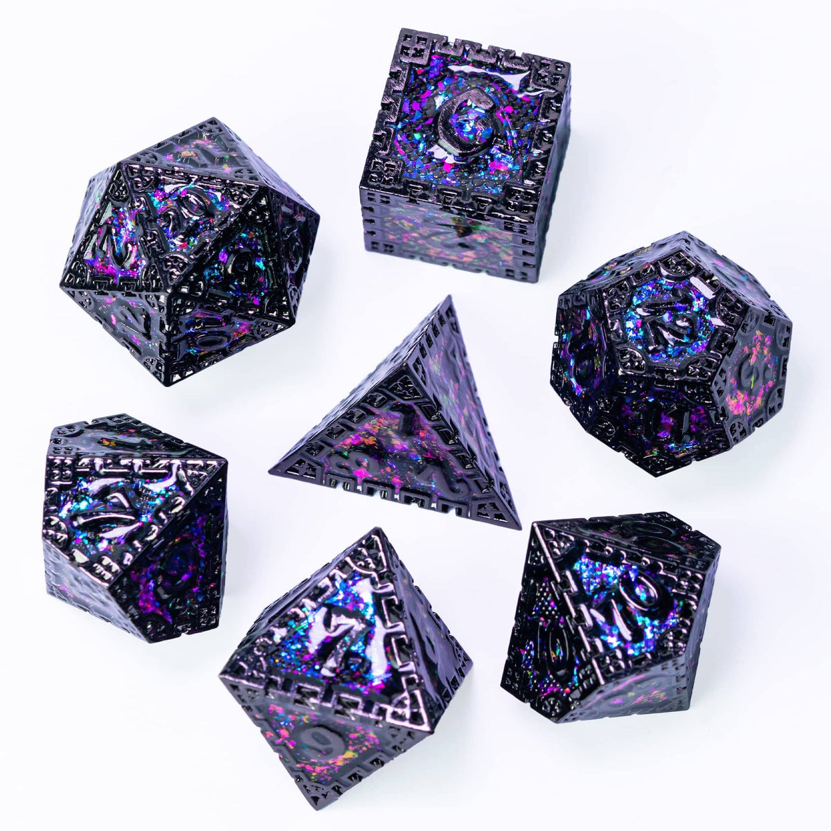 UDIXI metal DND D8 dice with purple sequins for smooth, tactile turns.