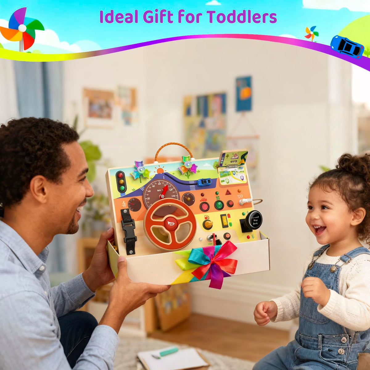 UdoUto windmill spinner adds motion and multisensory engagement to the car theme.