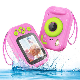 Uffylle Kids Camera front pink view for splashproof pool adventures and memories.