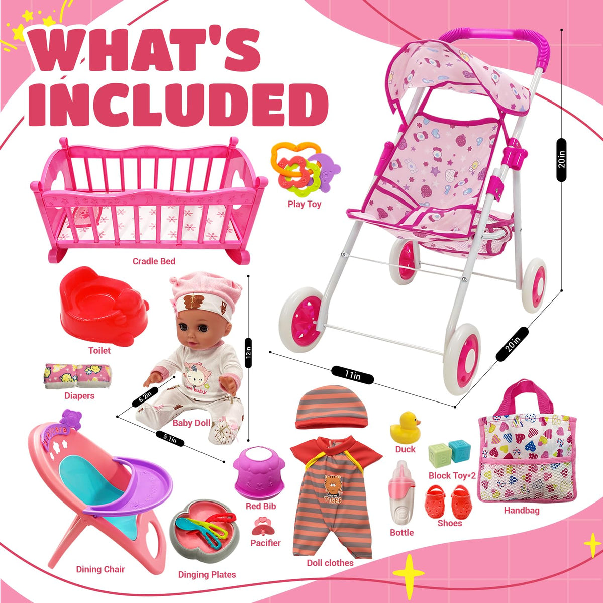 UFLJPKS baby doll crib shown for safe, cozy naptime care.