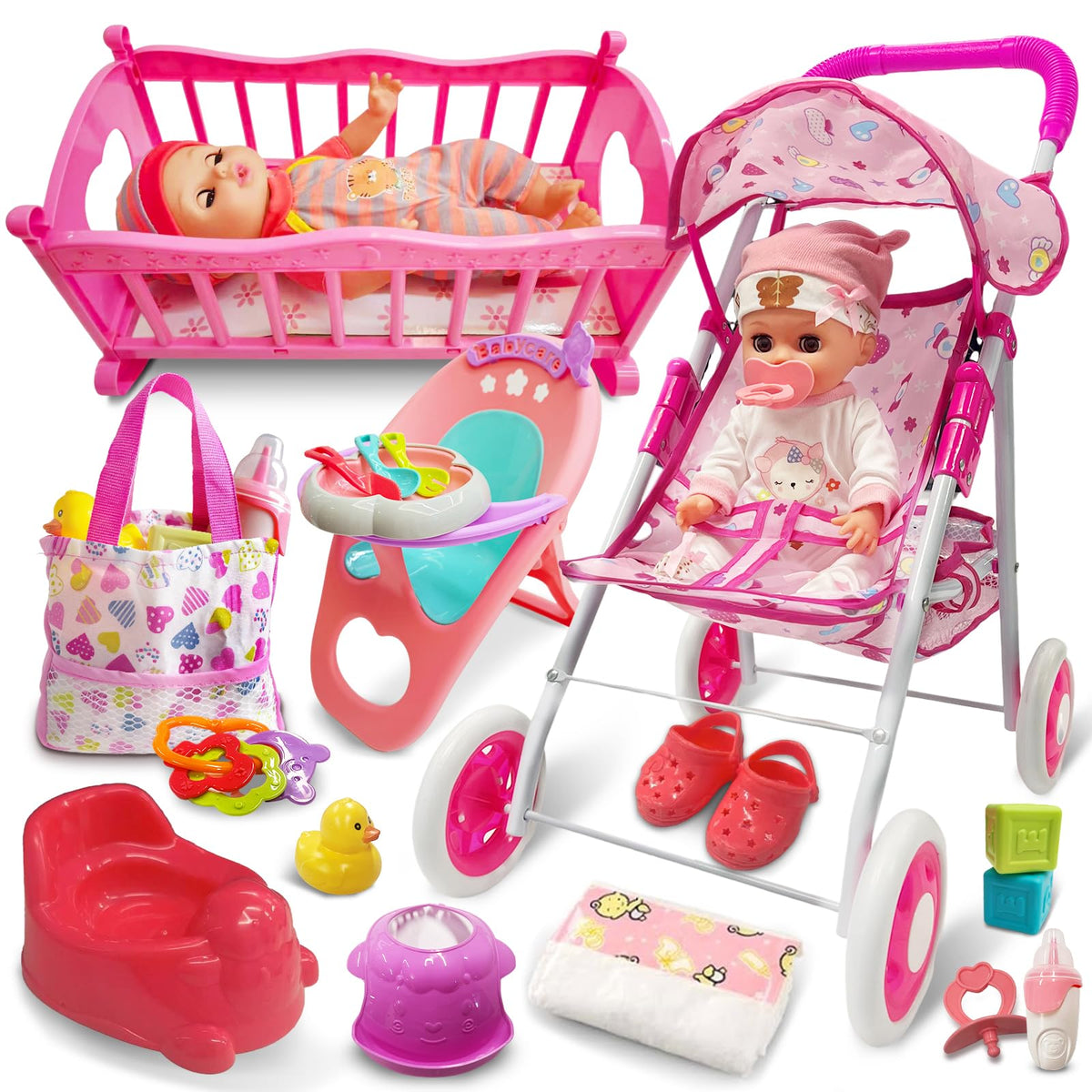 UFLJPKS baby doll stroller for push-along pretend play and care.