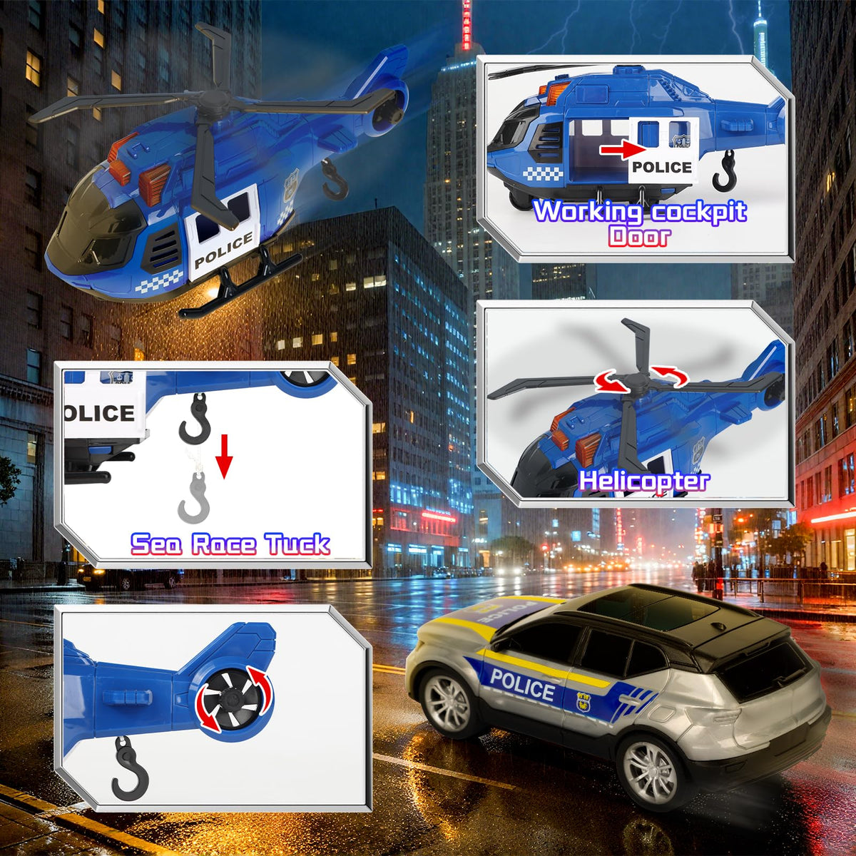 UFLJPKS Police semi-trailer cab detach enables realistic loading and unloading play.