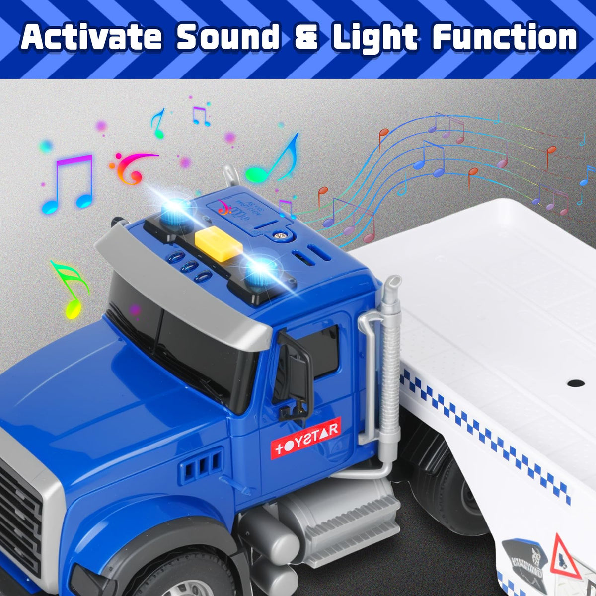 UFLJPKS Police trailer giant flatbed truck for expanding play scenarios.