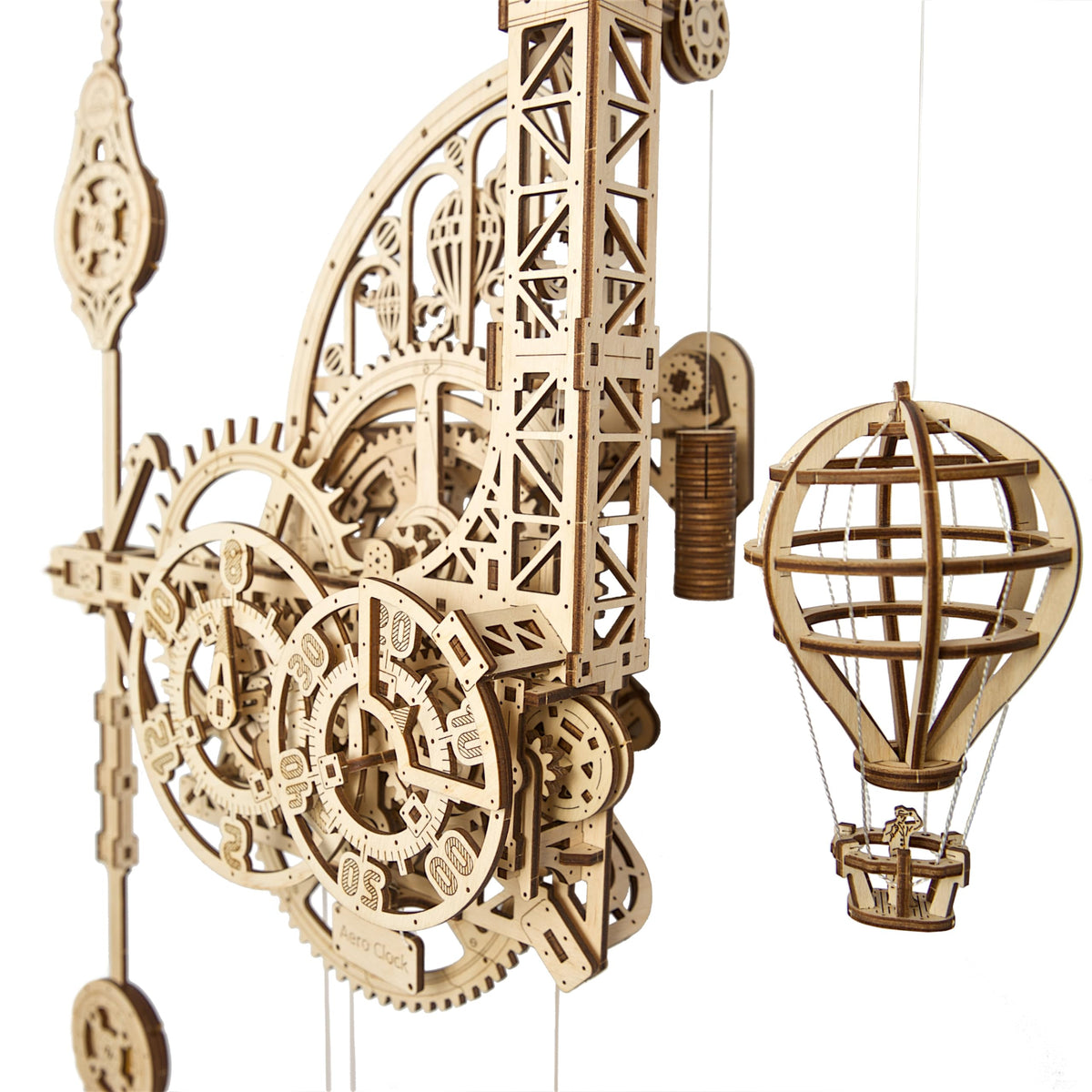 UGEARS Aero Clock front view shows a sophisticated wooden puzzle clock for wall decor